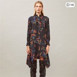 NWOT Tory Burch Asymmetrical Cora Dress - floral, ruffled, long sleeve